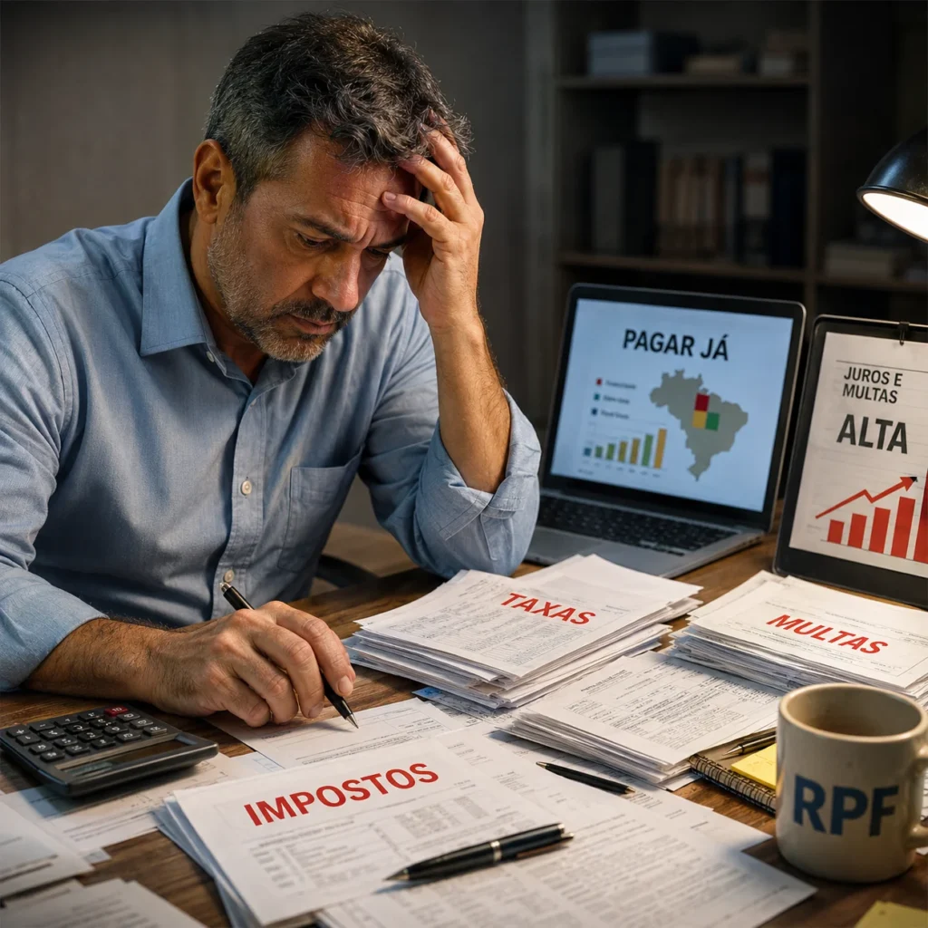 Empresário preocupado com impostos no Brasil